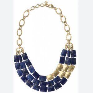 Stella & Dot Bahari triple-strand statement Necklace - Blue & Gold - adjustable